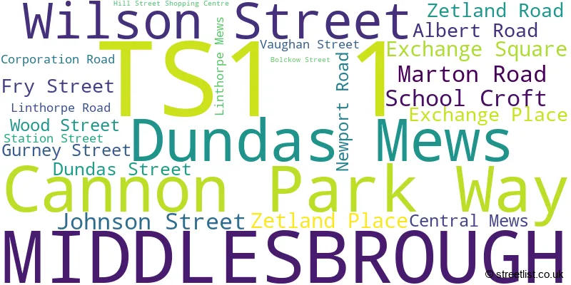 A word cloud for the TS1 1 postcode